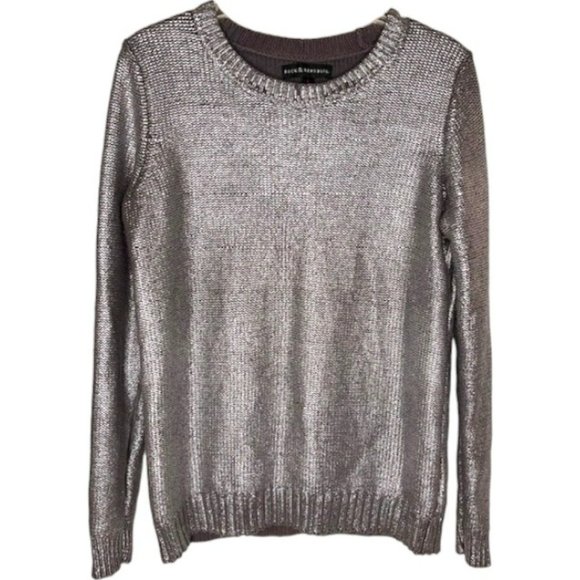 Rock & Republic Metallic Baroque Cotton Blend Sweater - Silver/Gray - L - Picture 1 of 7